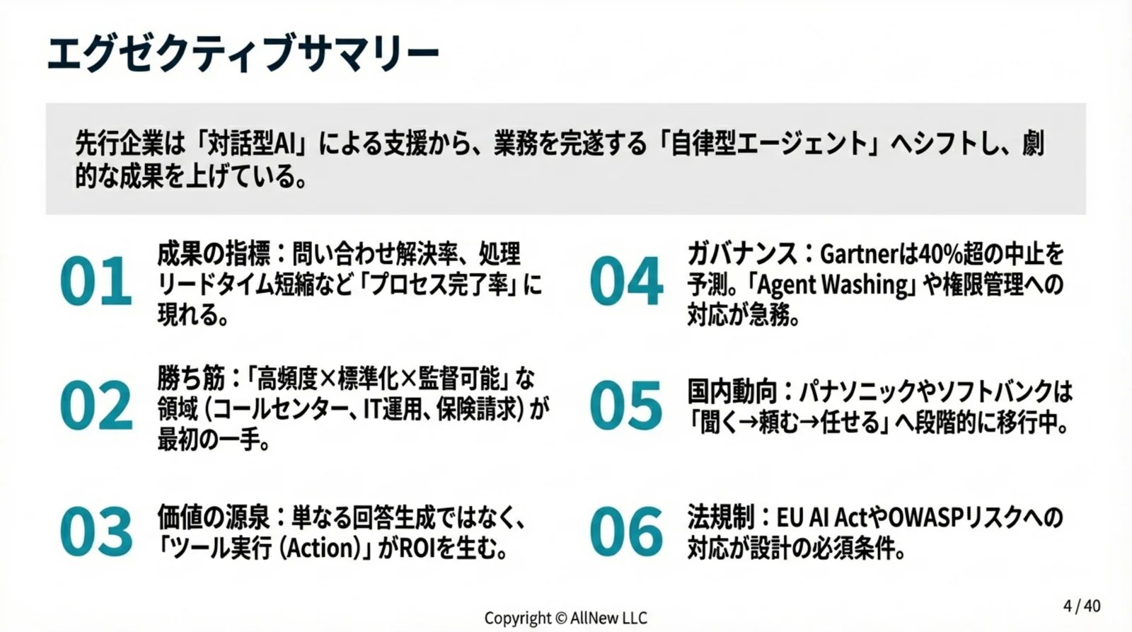 Agentic AI導入事例 ダイジェスト p04 エグゼクティブサマリー